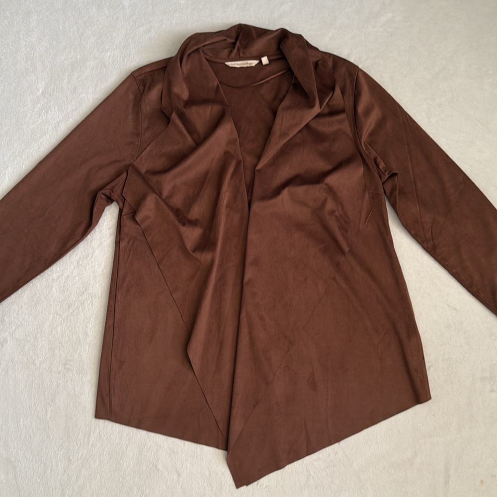 Soft Surroundings | Shape Drape Faux Suede Cardigan Jacket Saddle/Brown (PXL)